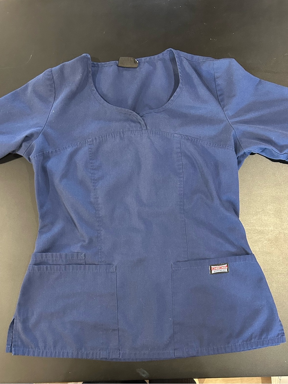 Cherokee Navy Blue Scoop-Neck Scrub Top